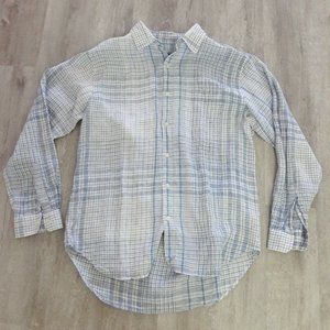 The Territory Ahead 100% Linen Men's Long Sleeve Shirt Blue White Sz L Checked